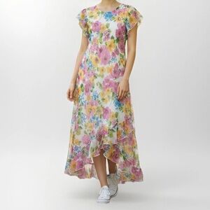 NWT My Michelle Girls' 14 Floral High-Low Ruffle Dress Matching Hair Tie 2PC Set